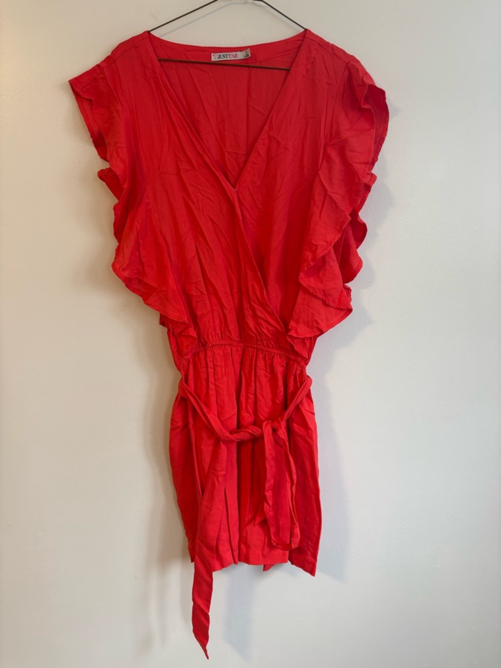 Red Ruffle Sleeve Tie Front V-Neck Mini Dress Justfab Size XL
